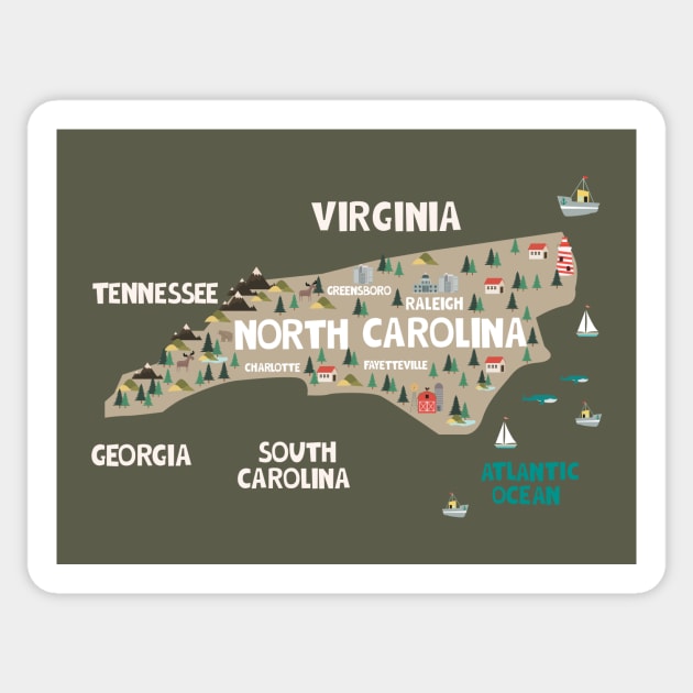 North Carolina Illustrated Map Sticker by JunkyDotCom